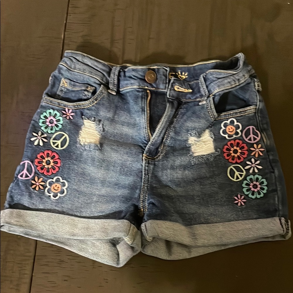 Embroidered Denim Girls Shorts